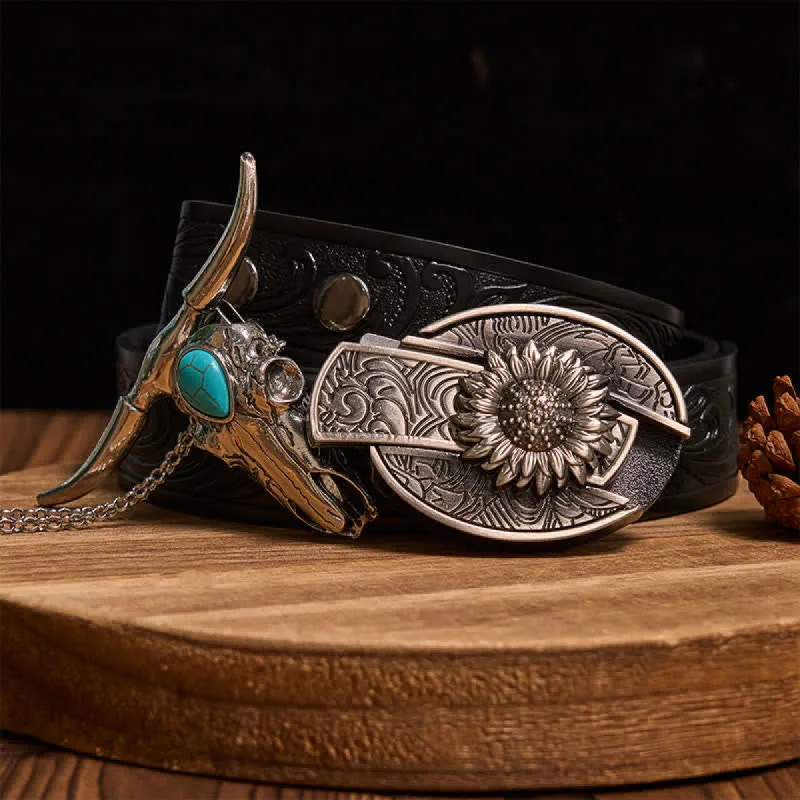 Practical DIY Hidden Knife Buckle Turquoise Longhorn Bull Pendant Bundle Set sold by FloralTrip