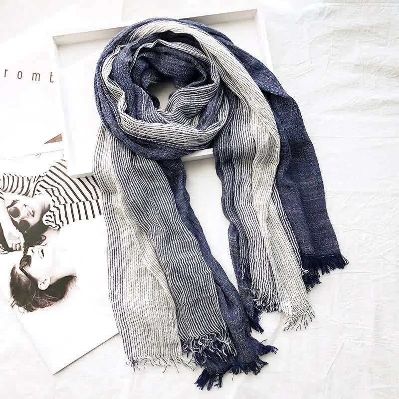 Unisex Striped Cotton Linen Spring Autumn Draped Scarf sold by FloralTrip product image thumbnail 5