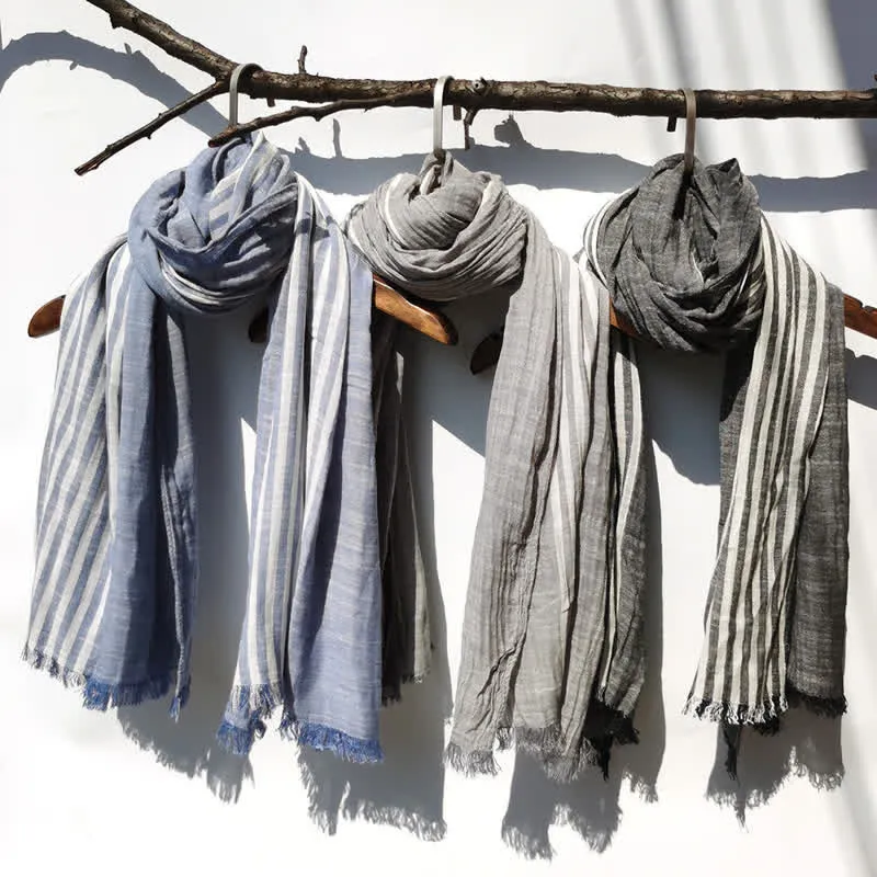 Unisex Striped Cotton Linen Spring Autumn Draped Scarf sold by FloralTrip product image thumbnail 2