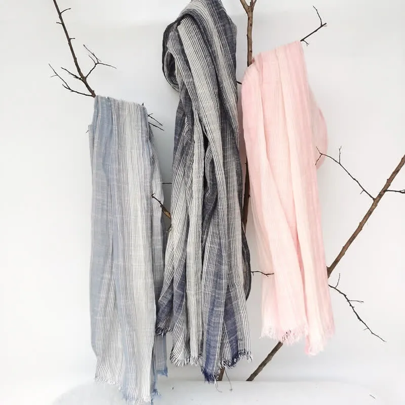 Unisex Striped Cotton Linen Spring Autumn Draped Scarf sold by FloralTrip product image thumbnail 4