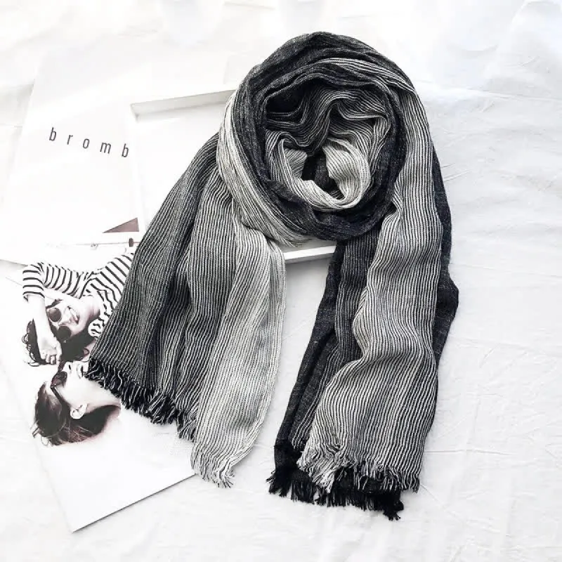 Unisex Striped Cotton Linen Spring Autumn Draped Scarf sold by FloralTrip
