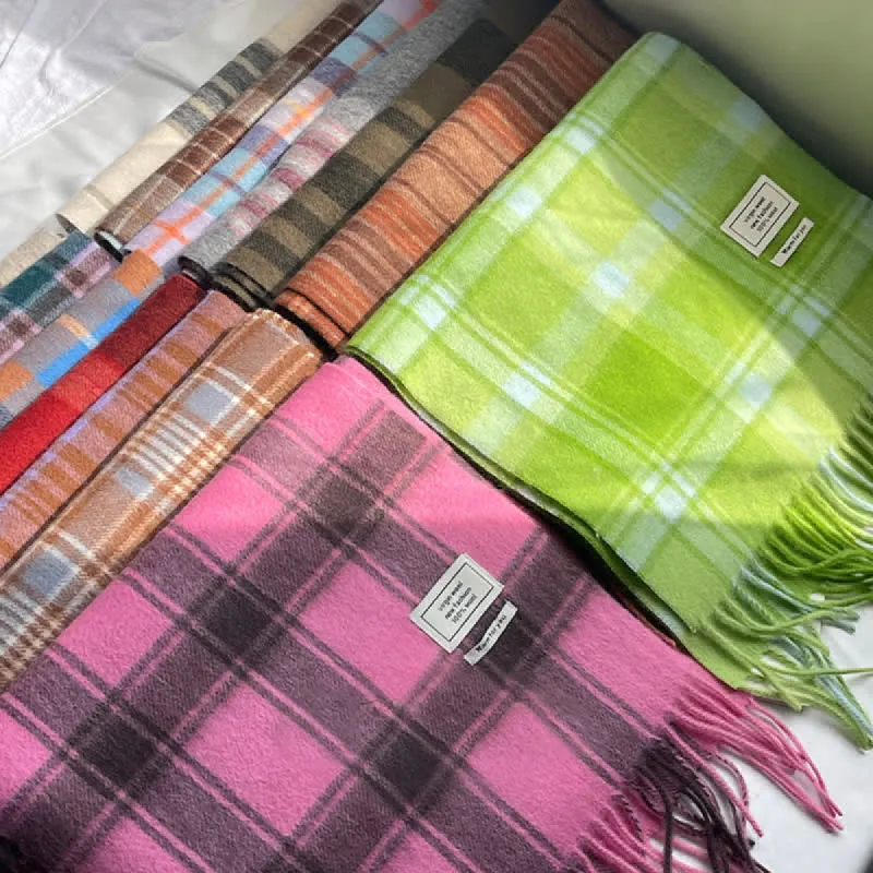 Unisex Vintage Matching Color Plaid Cashmere Scarf sold by FloralTrip