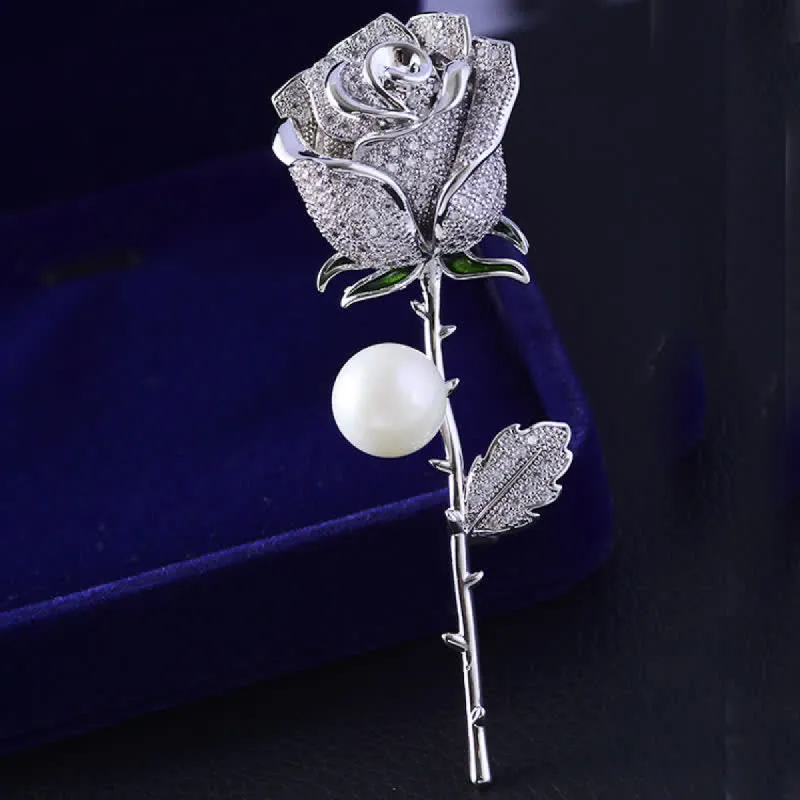 Women's Elegant Rose Flower Imitation Pearl Brooch sold by FloralTrip