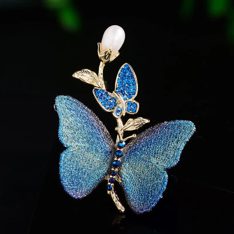 Women's Embroidered Art Butterfly Fresh Water Pearl Brooch sold by FloralTrip