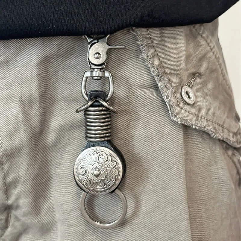 Punk Style Carved Flower Leather Keychain sold by FloralTrip