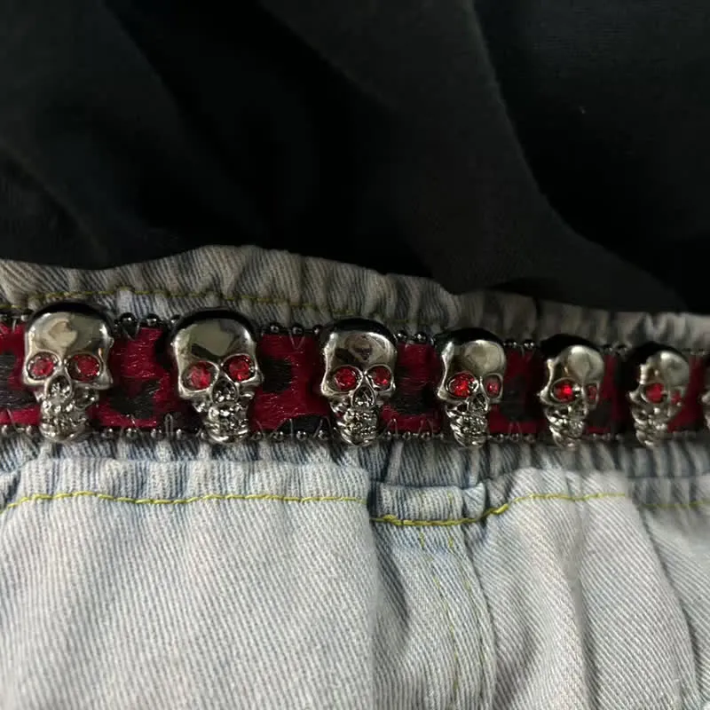 Fancy Gothic Skull Head Rivets Leopard Print Leather Belt sold by FloralTrip product image thumbnail 3