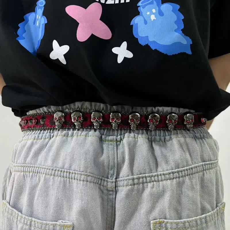 Fancy Gothic Skull Head Rivets Leopard Print Leather Belt sold by FloralTrip product image thumbnail 2