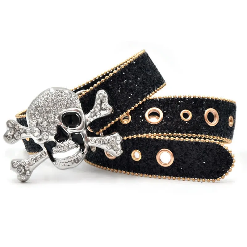 Skull Head Buckle Gold Bead Brim Sequin Leather Belt sold by FloralTrip product image thumbnail 3
