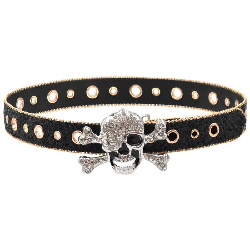 Skull Head Buckle Gold Bead Brim Sequin Leather Belt sold by FloralTrip product image thumbnail 4