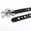 Skull Head Buckle Gold Bead Brim Sequin Leather Belt sold by FloralTrip
