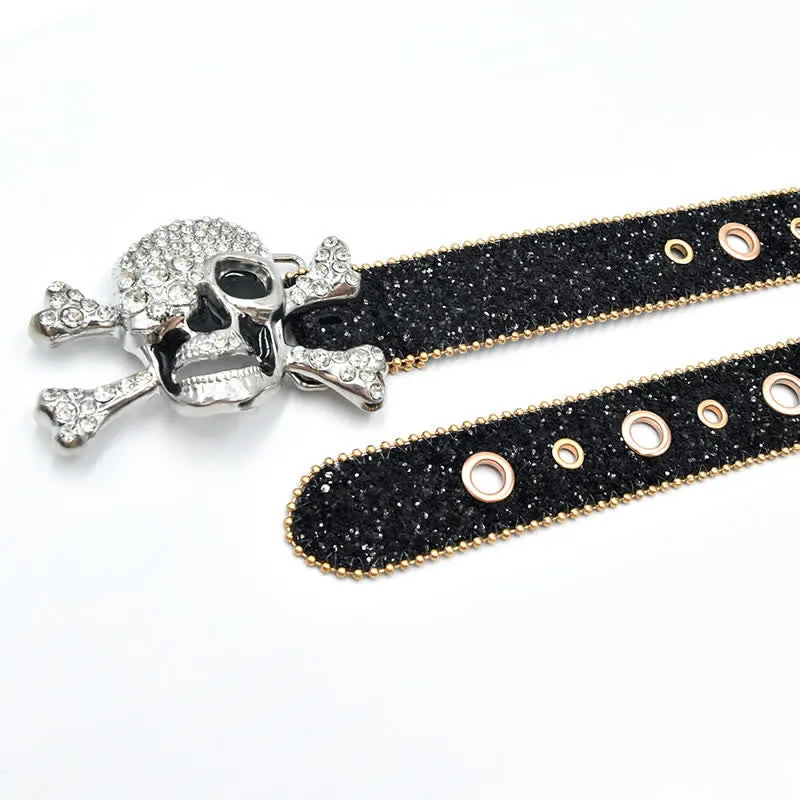 Skull Head Buckle Gold Bead Brim Sequin Leather Belt sold by FloralTrip product image thumbnail 5