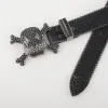 Cartoon Skull Buckle Bullet-Shaped Rivets Leather Belt sold by FloralTrip