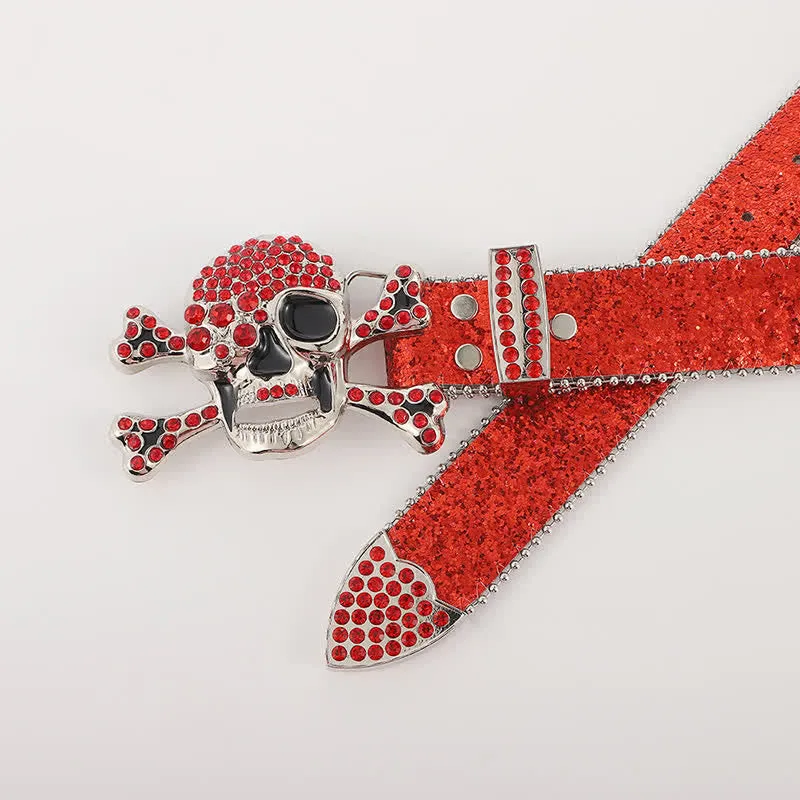 Rock Skull Rhinstones Buckle Bullet-Shaped Rivets Leather Belt sold by FloralTrip product image thumbnail 5