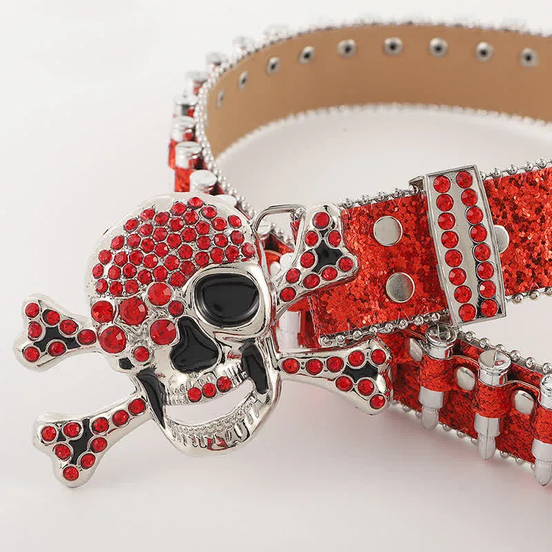 Rock Skull Rhinstones Buckle Bullet-Shaped Rivets Leather Belt sold by FloralTrip product image thumbnail 3