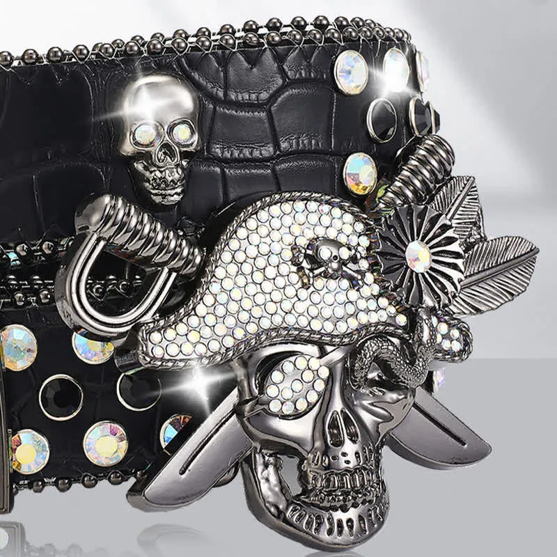 Punk Pirate Buckle Rhinestone Studded Leather Belt sold by FloralTrip product image thumbnail 2