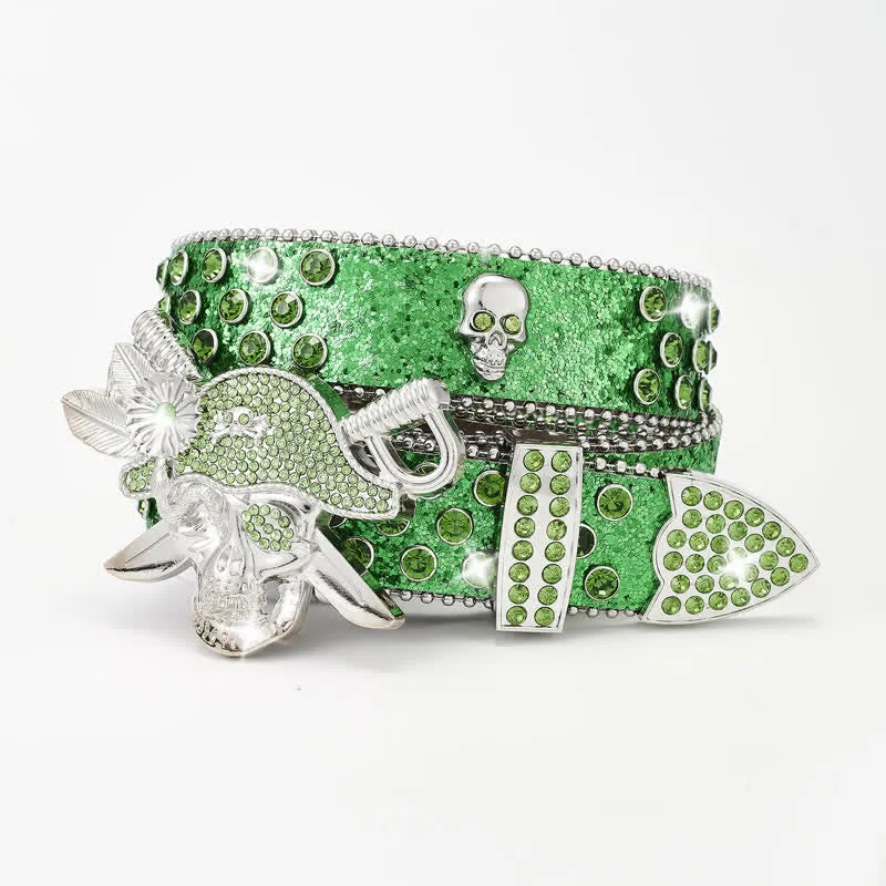 Punk Pirate Buckle Rhinestone Studded Leather Belt sold by FloralTrip product image thumbnail 3