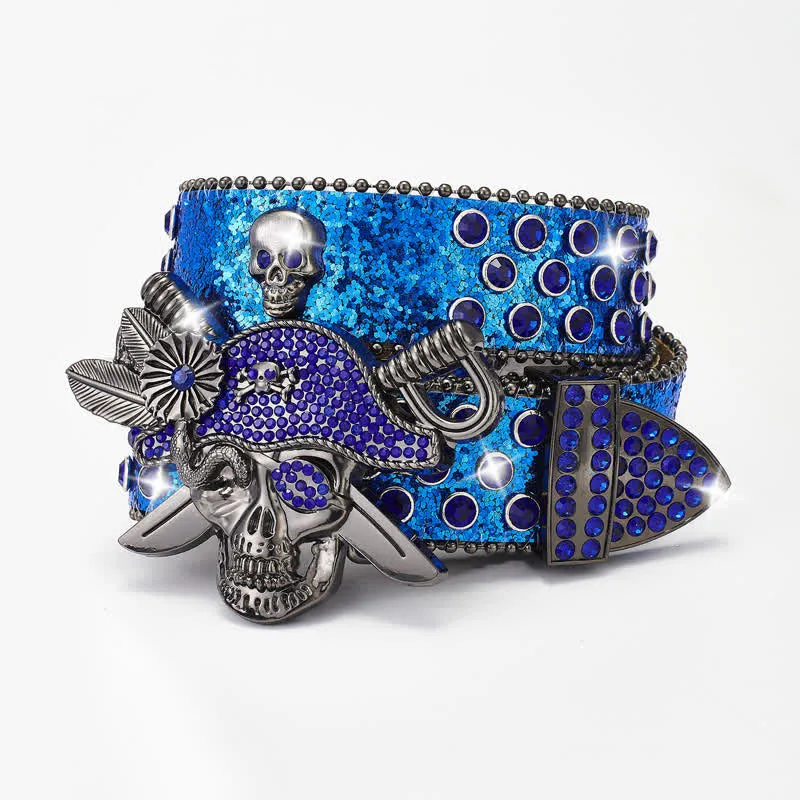 Punk Pirate Buckle Rhinestone Studded Leather Belt sold by FloralTrip product image thumbnail 4