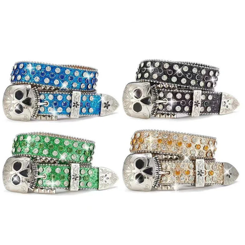 Streetwear Skull Buckle Rhinestone Studded Leather Belt sold by FloralTrip product image thumbnail 2