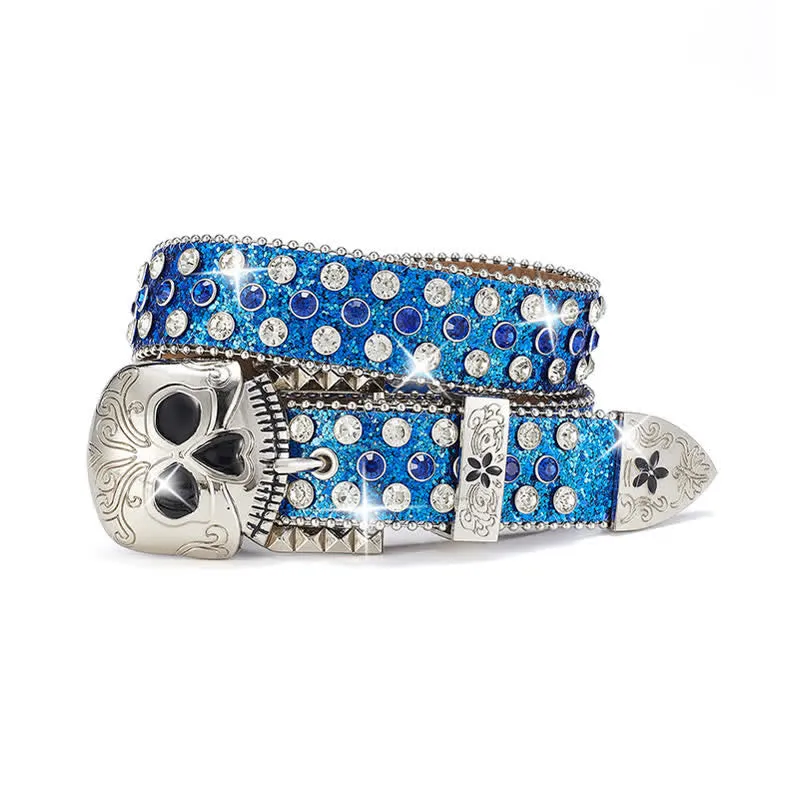 Streetwear Skull Buckle Rhinestone Studded Leather Belt sold by FloralTrip product image thumbnail 4