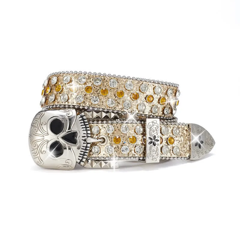 Streetwear Skull Buckle Rhinestone Studded Leather Belt sold by FloralTrip product image thumbnail 5
