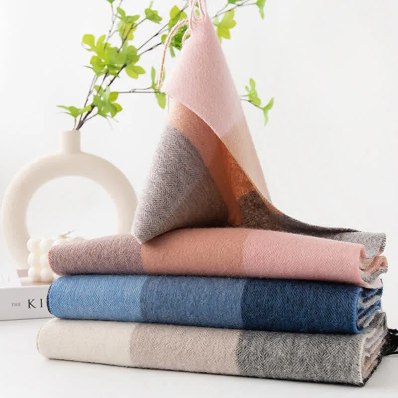 Unisex Color Blocking Plaid Cashmere Scarf sold by FloralTrip