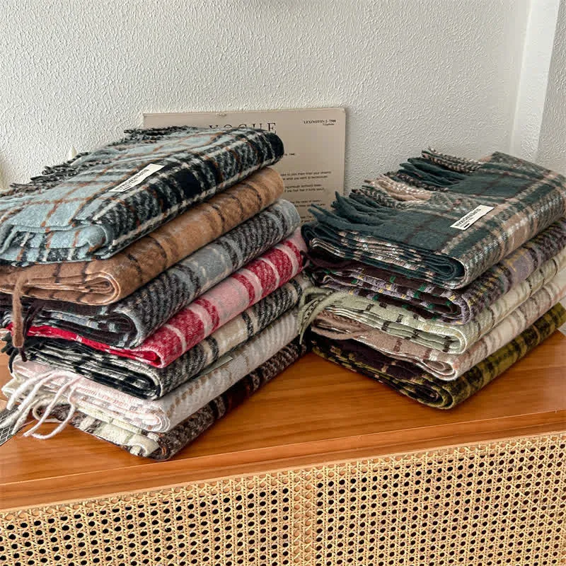 Unisex Winter Warm Tassel Plaid Oversized Scarf sold by FloralTrip product image thumbnail 4