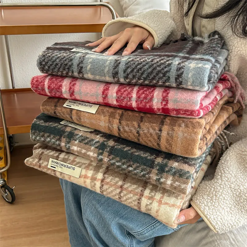 Unisex Winter Warm Tassel Plaid Oversized Scarf sold by FloralTrip