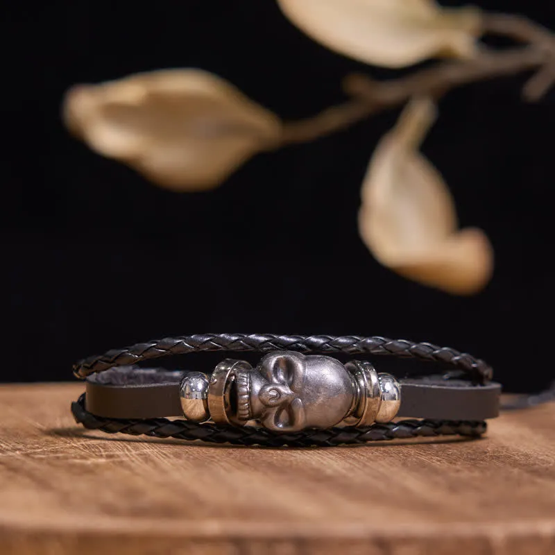 Fashion Skull Animal Head Poker Black Leather Bracelet sold by FloralTrip product image thumbnail 3