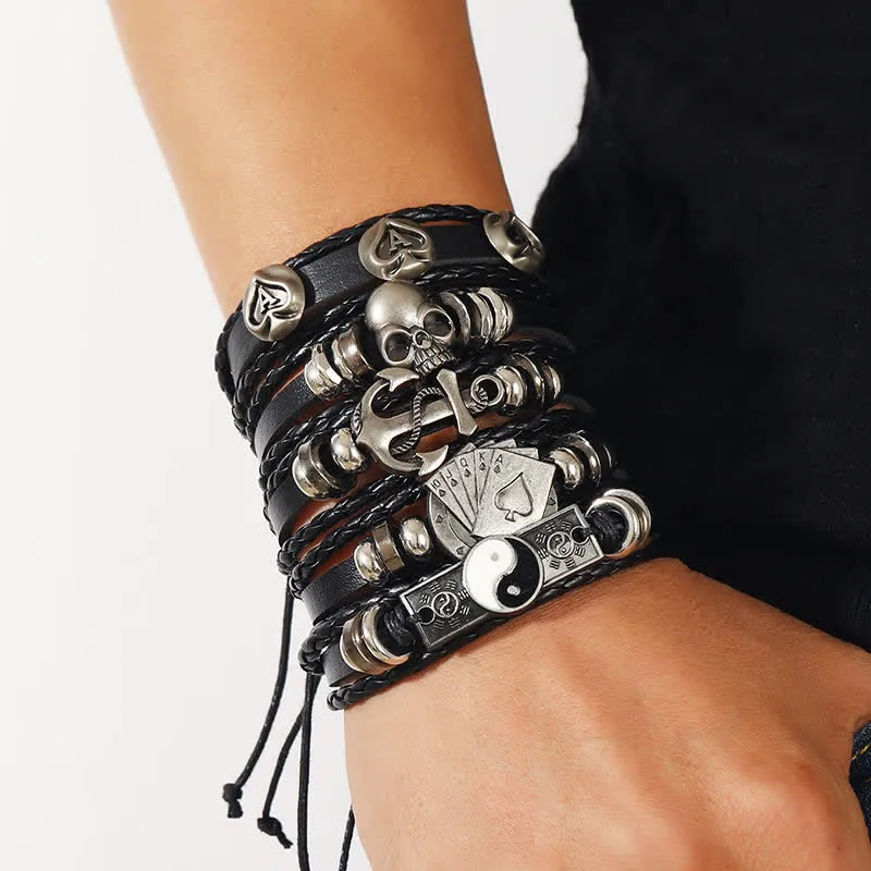 Fashion Skull Animal Head Poker Black Leather Bracelet sold by FloralTrip product image thumbnail 2