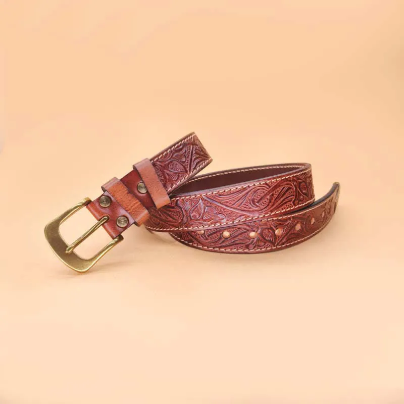 Classic Western Floral Design Embossed Leather Belt sold by FloralTrip
