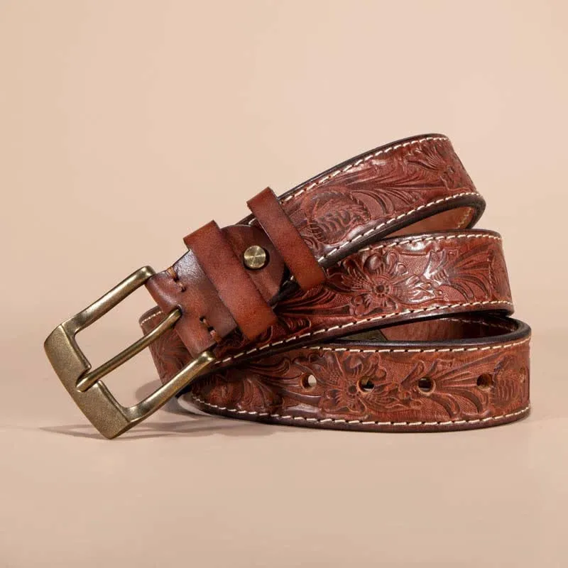 Cowboy Vintage Floral Embossed Leather Belt sold by FloralTrip product image thumbnail 3