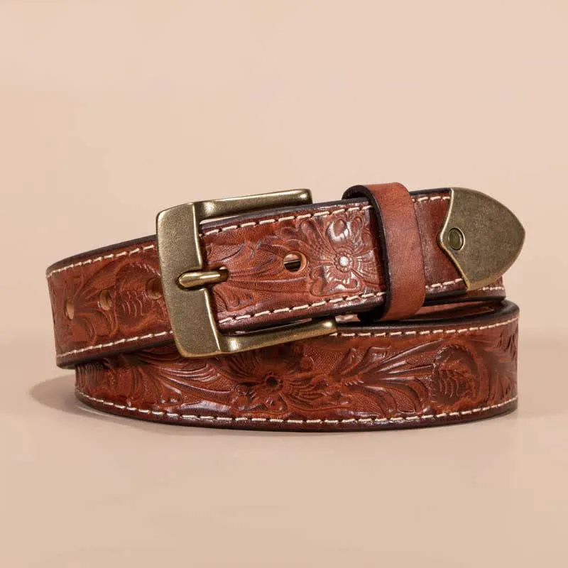 Cowboy Vintage Floral Embossed Leather Belt sold by FloralTrip