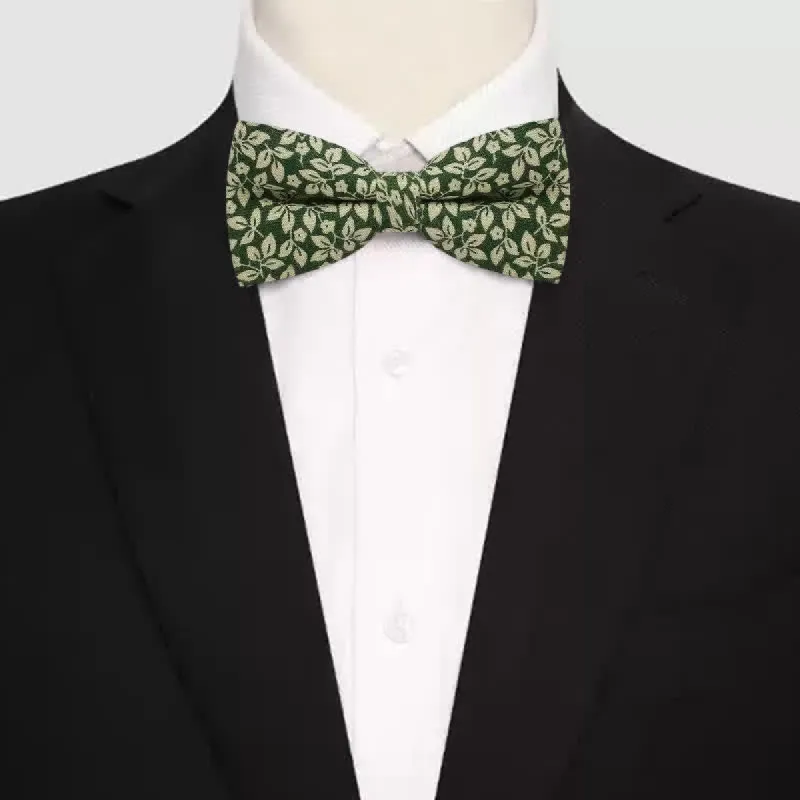 Men's Subtle White Leaves Plant Cotton Bow Tie sold by FloralTrip