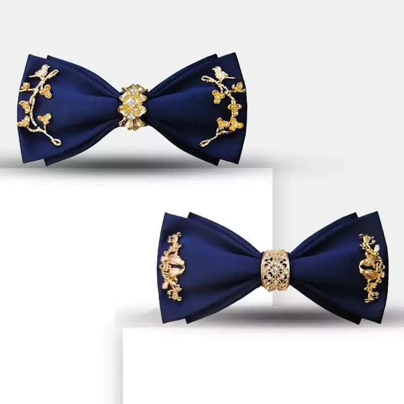 Men's Gold Metal Branches Bird Double Layers Bow Tie sold by FloralTrip product image thumbnail 2