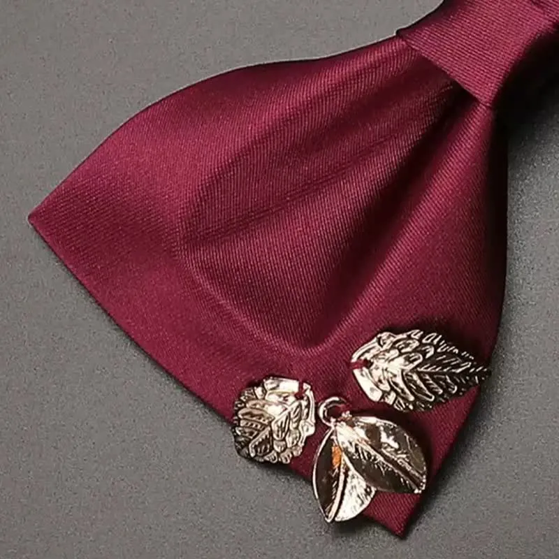 Men's Burgundy Metal Leaves Embellishment Bow Tie sold by FloralTrip product image thumbnail 4