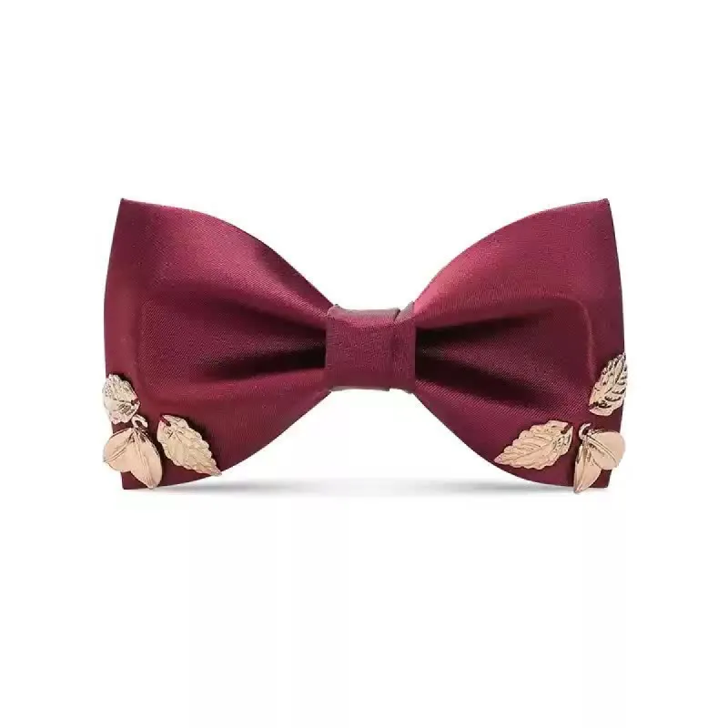 Men's Burgundy Metal Leaves Embellishment Bow Tie sold by FloralTrip