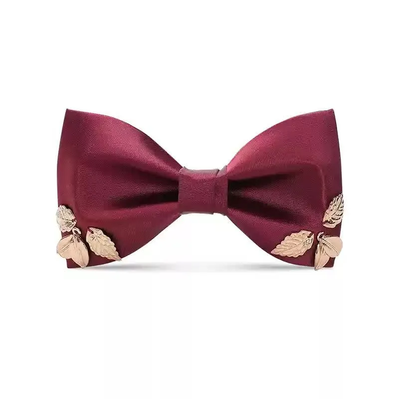 Men's Burgundy Metal Leaves Embellishment Bow Tie sold by FloralTrip