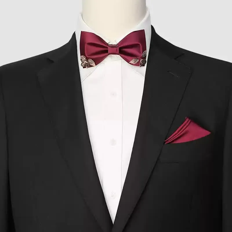 Men's Burgundy Metal Leaves Embellishment Bow Tie sold by FloralTrip product image thumbnail 2