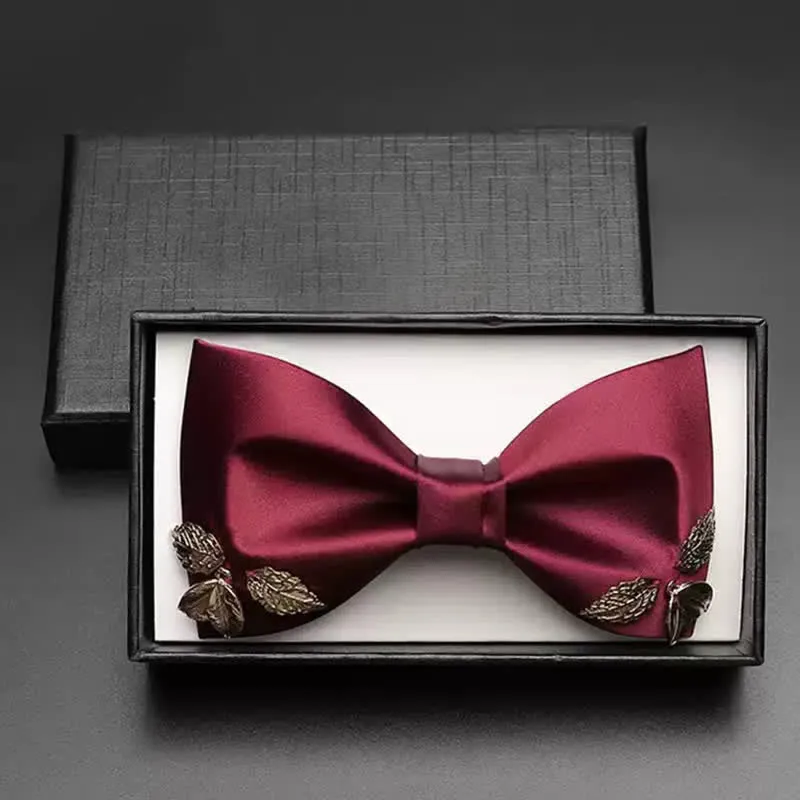 Men's Burgundy Metal Leaves Embellishment Bow Tie sold by FloralTrip product image thumbnail 3