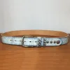 Retro Old White Rubbed Blue Silver Rivets Leather Belt sold by FloralTrip