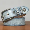 Retro Old White Rubbed Blue Silver Rivets Leather Belt sold by FloralTrip