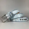 Retro Old White Rubbed Blue Silver Rivets Leather Belt sold by FloralTrip