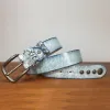 Retro Old White Rubbed Blue Silver Rivets Leather Belt sold by FloralTrip