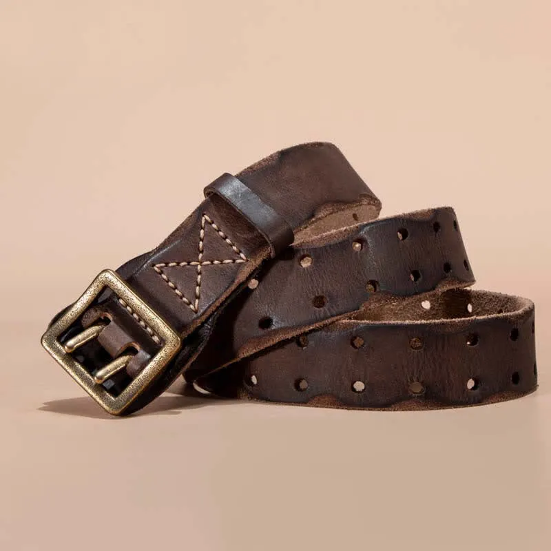 Timeless Square Buckle Double Prong Cowhide Leather Belt sold by FloralTrip