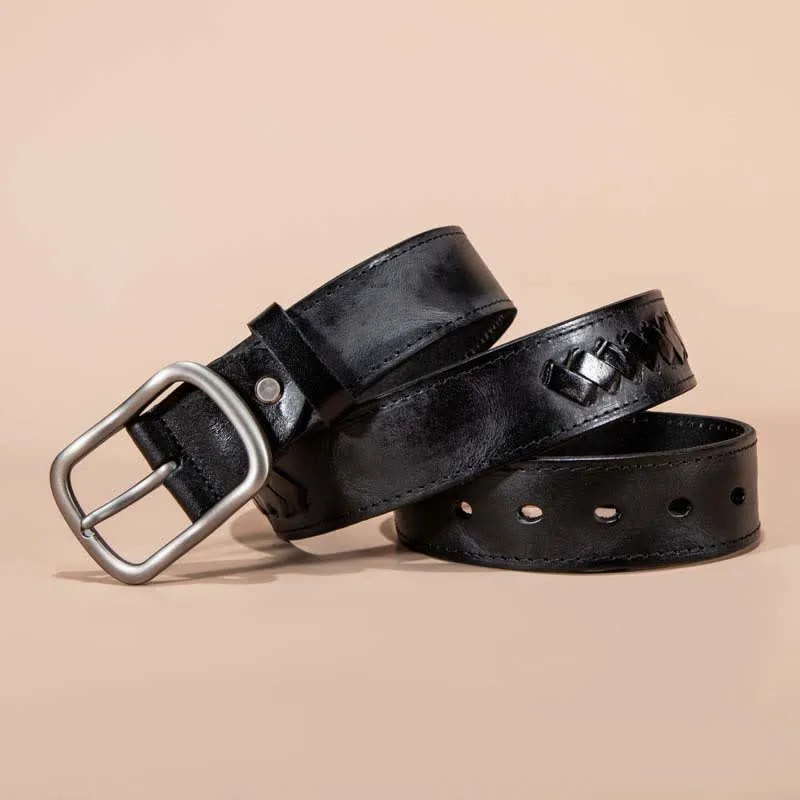 Retro Weave Patterns Design Cowhide Leather Belt sold by FloralTrip product image thumbnail 5