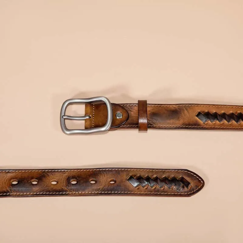 Retro Weave Patterns Design Cowhide Leather Belt sold by FloralTrip product image thumbnail 3