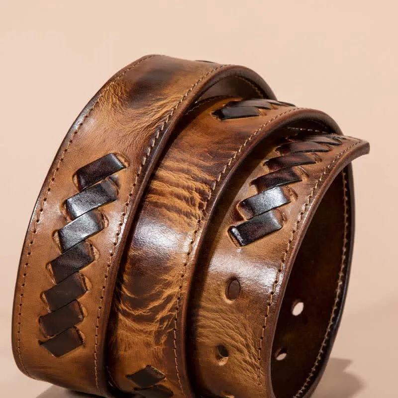 Retro Weave Patterns Design Cowhide Leather Belt sold by FloralTrip product image thumbnail 4