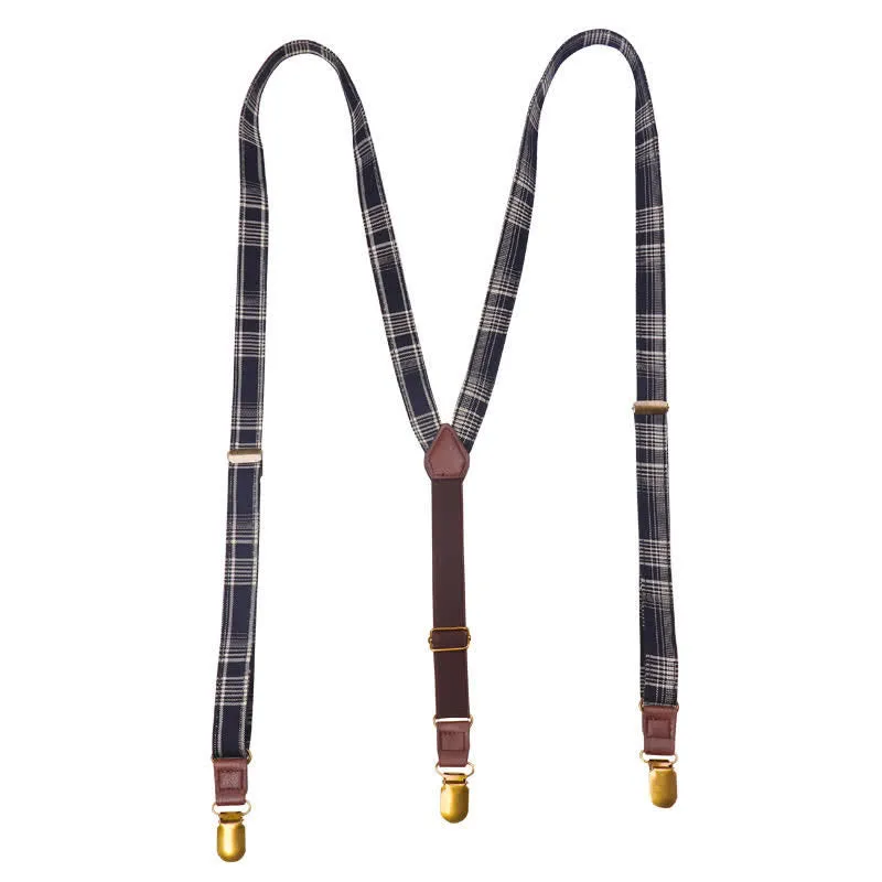 Black Gray Plaid Pattern Y-back Elastic Suspenders sold by FloralTrip product image thumbnail 5