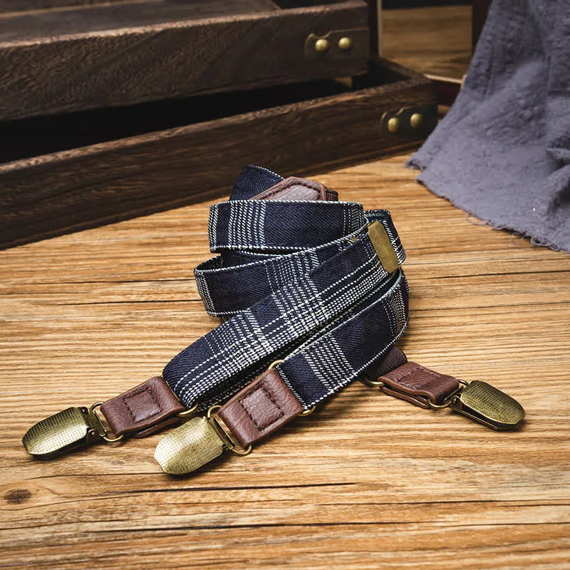 Black Gray Plaid Pattern Y-back Elastic Suspenders sold by FloralTrip product image thumbnail 2