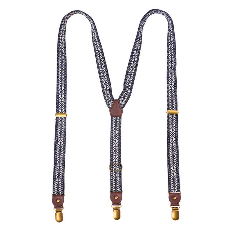 Navy & White Ethnic Pattern Y-back Elastic Suspenders sold by FloralTrip product image thumbnail 5